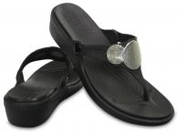 Crocs Sanrah Embellished Wedge Flip Black / Silver Metallic